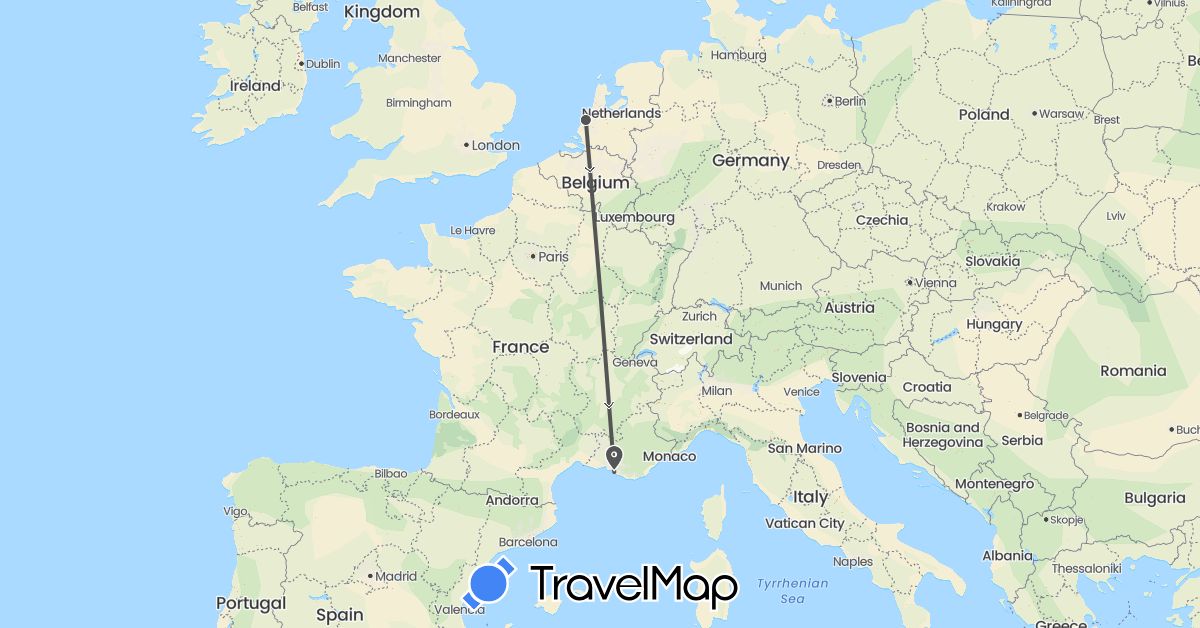 TravelMap itinerary: driving, motorbike in France, Netherlands (Europe)
